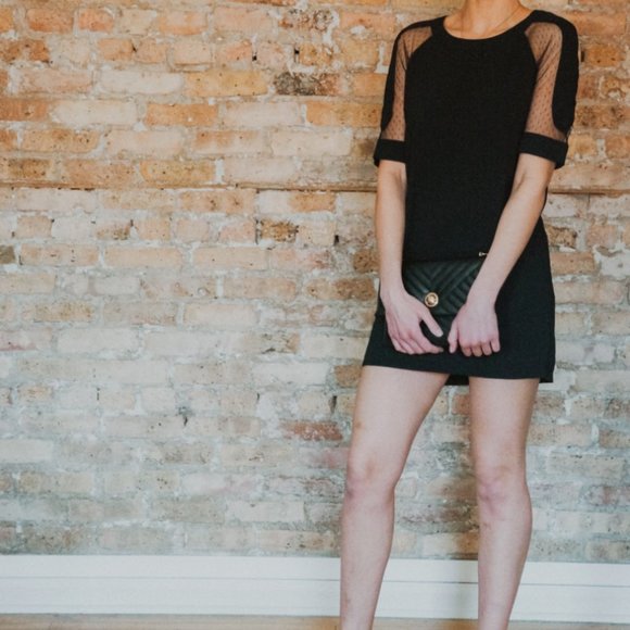 NWT Sheer Sleeve Black Mini T-Shirt Dress - Picture 3 of 8
